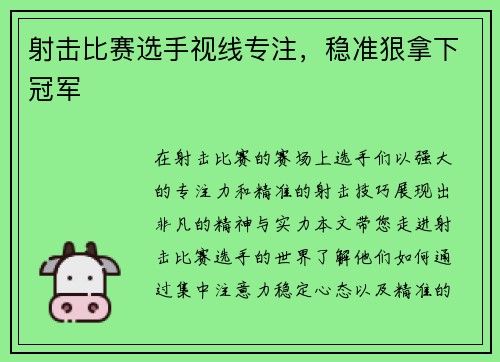射击比赛选手视线专注，稳准狠拿下冠军