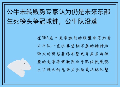公牛未转败势专家认为仍是未来东部生死榜头争冠球钟，公牛队没落